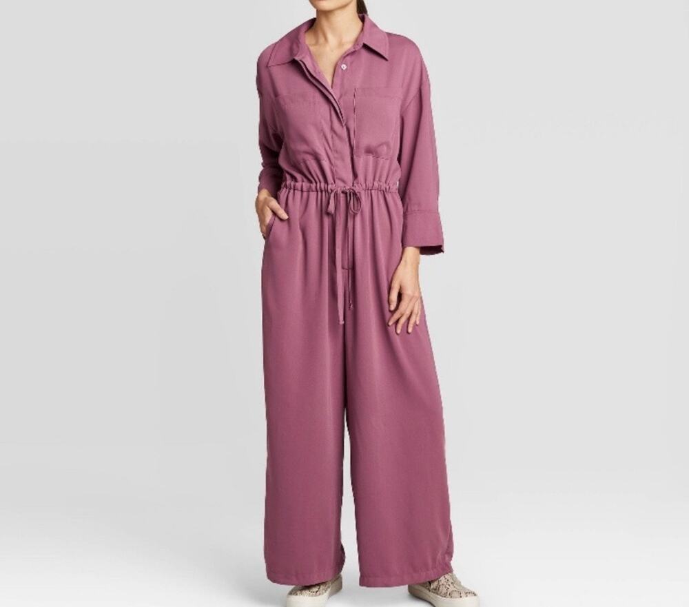 Prologue Target Jumpsuit Size XS Long Sleeve Utility Purple Plum Wide Leg